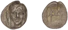 Colophon Milne 1941 Period I, quarter-obols (TE)