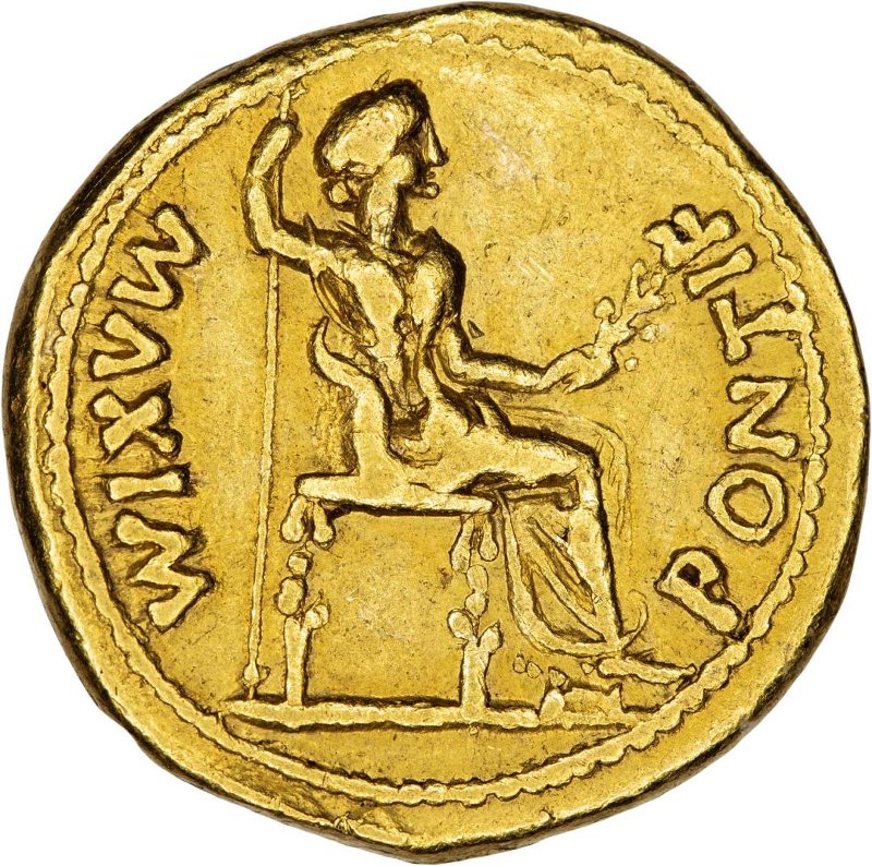 Античная монета · Tiberius · Aureus · I в., аверс, Федеральное государственное бюджетное учреждение культуры "Государственный музей изобразительных искусств имени А.С. Пушкина"