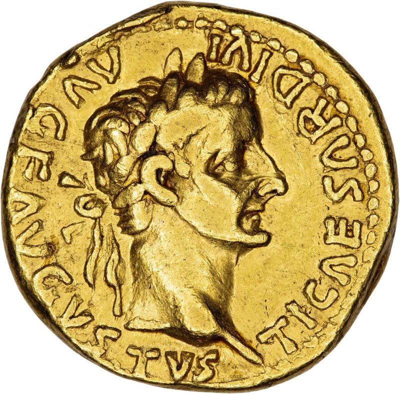 Античная монета · Tiberius · Aureus · I в., реверс, Федеральное государственное бюджетное учреждение культуры "Государственный музей изобразительных искусств имени А.С. Пушкина"