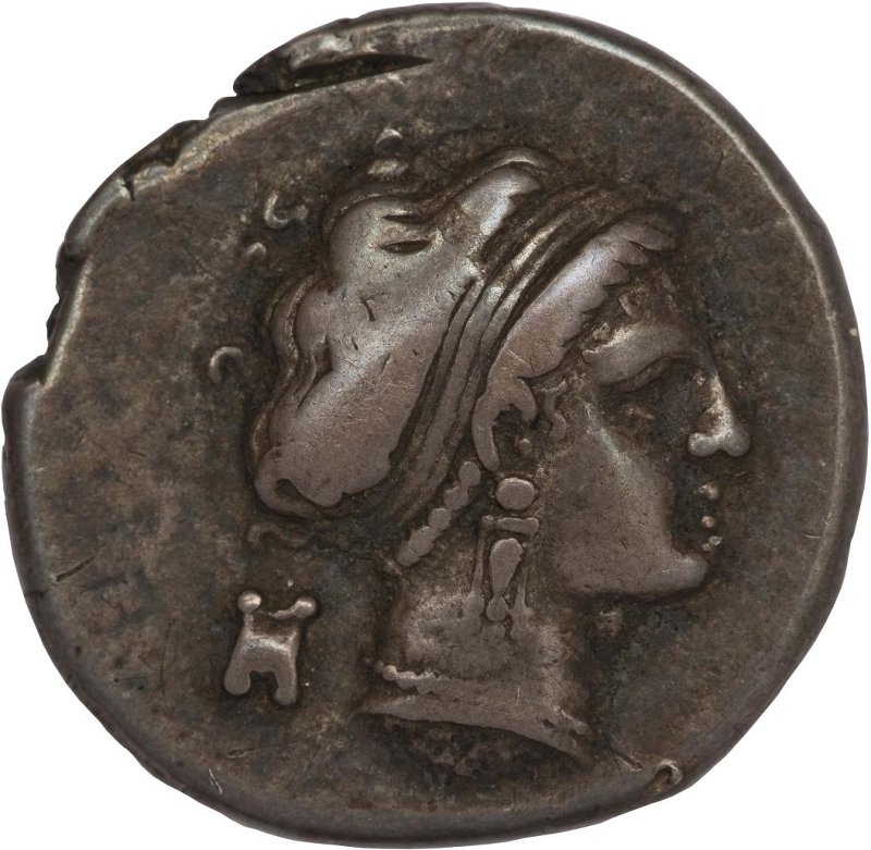 Античная монета · Didrachm · III в. до н. э., аверс, Федеральное государственное бюджетное учреждение культуры "Государственный музей изобразительных искусств имени А.С. Пушкина"