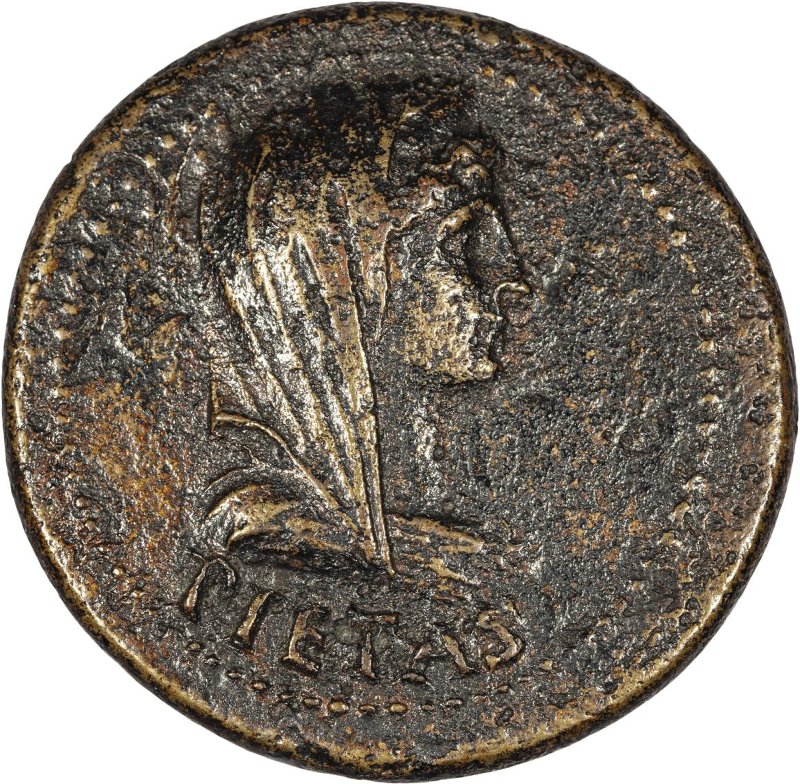 Римская империя · Tiberius · Dupondius · I в., аверс, Федеральное государственное бюджетное учреждение культуры "Государственный музей изобразительных искусств имени А.С. Пушкина"