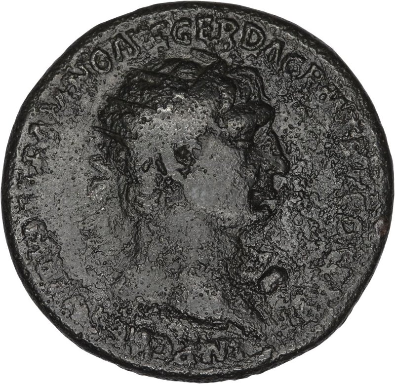 Римская империя · Trajan · Dupondius · I в., аверс, Федеральное государственное бюджетное учреждение культуры "Государственный музей изобразительных искусств имени А.С. Пушкина"