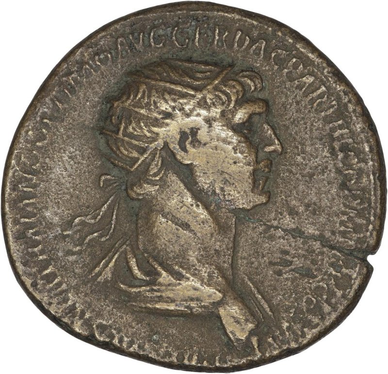 Римская империя · Trajan · Dupondius · I в., аверс, Федеральное государственное бюджетное учреждение культуры "Государственный музей изобразительных искусств имени А.С. Пушкина"
