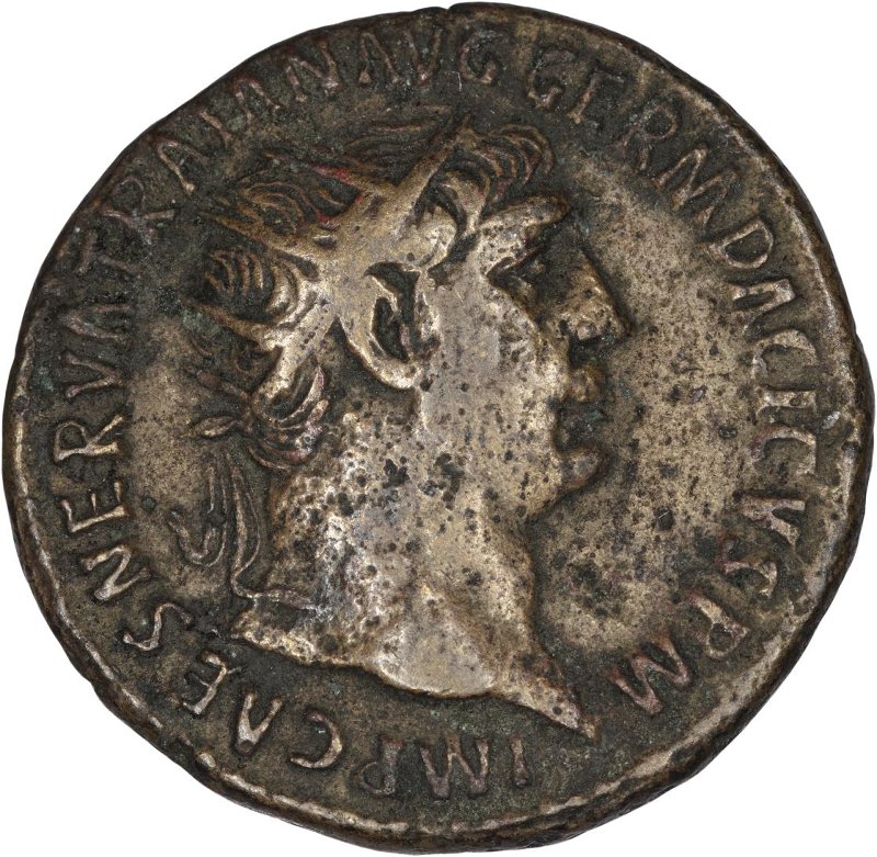 Римская империя · Trajan · Dupondius · I в., аверс, Федеральное государственное бюджетное учреждение культуры "Государственный музей изобразительных искусств имени А.С. Пушкина"