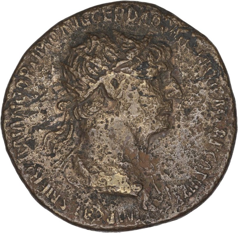 Римская империя · Trajan · Dupondius · I в., аверс, Федеральное государственное бюджетное учреждение культуры "Государственный музей изобразительных искусств имени А.С. Пушкина"