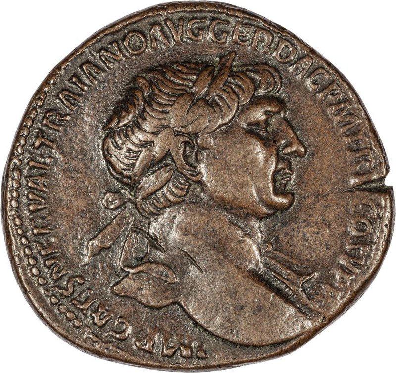 Римская империя · Trajan · Sestertius · I в., аверс, Федеральное государственное бюджетное учреждение культуры "Государственный музей изобразительных искусств имени А.С. Пушкина"
