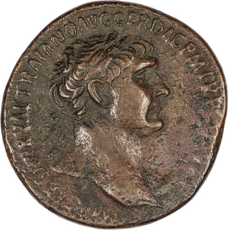 Римская империя · Trajan · Sestertius · I в., аверс, Федеральное государственное бюджетное учреждение культуры "Государственный музей изобразительных искусств имени А.С. Пушкина"