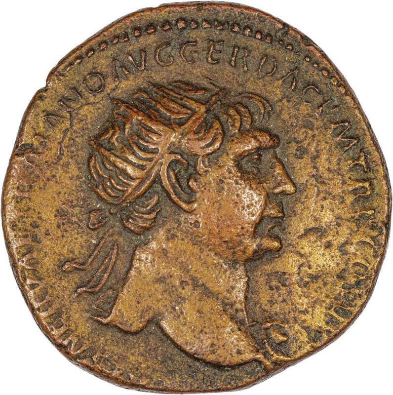 Римская империя · Trajan · Dupondius · I в., аверс, Федеральное государственное бюджетное учреждение культуры "Государственный музей изобразительных искусств имени А.С. Пушкина"