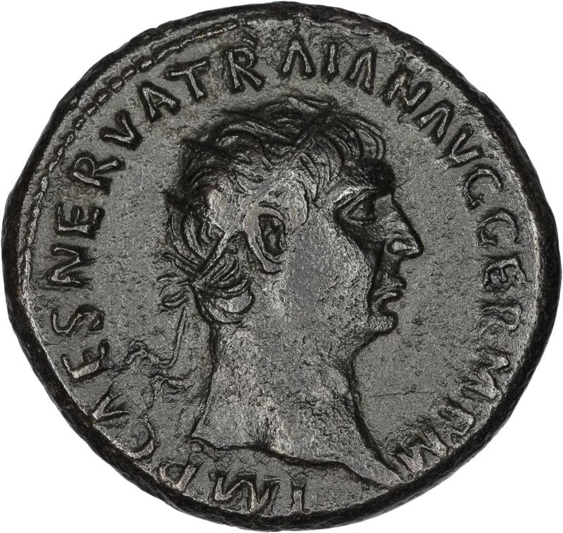 Римская империя · Trajan · Dupondius · I в., аверс, Федеральное государственное бюджетное учреждение культуры "Государственный музей изобразительных искусств имени А.С. Пушкина"