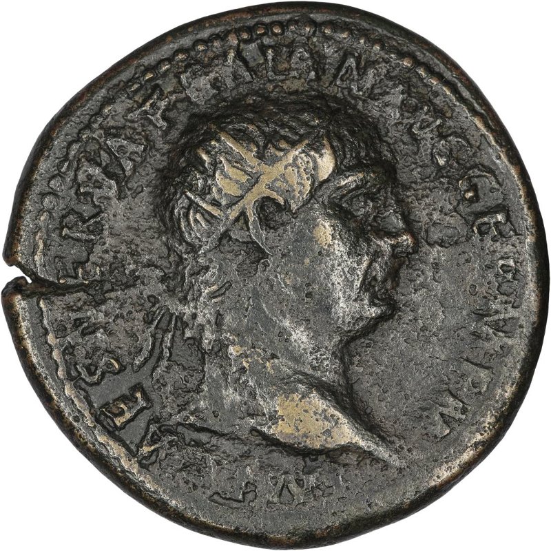 Римская империя · Trajan · Dupondius · I в., аверс, Федеральное государственное бюджетное учреждение культуры "Государственный музей изобразительных искусств имени А.С. Пушкина"
