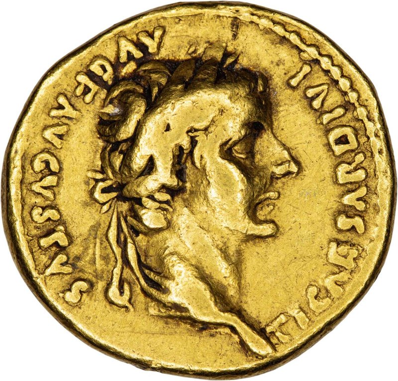 Античная монета · Tiberius · Aureus · I в., аверс, Федеральное государственное бюджетное учреждение культуры "Государственный музей изобразительных искусств имени А.С. Пушкина"
