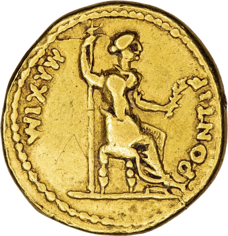 Античная монета · Tiberius · Aureus · I в., реверс, Федеральное государственное бюджетное учреждение культуры "Государственный музей изобразительных искусств имени А.С. Пушкина"