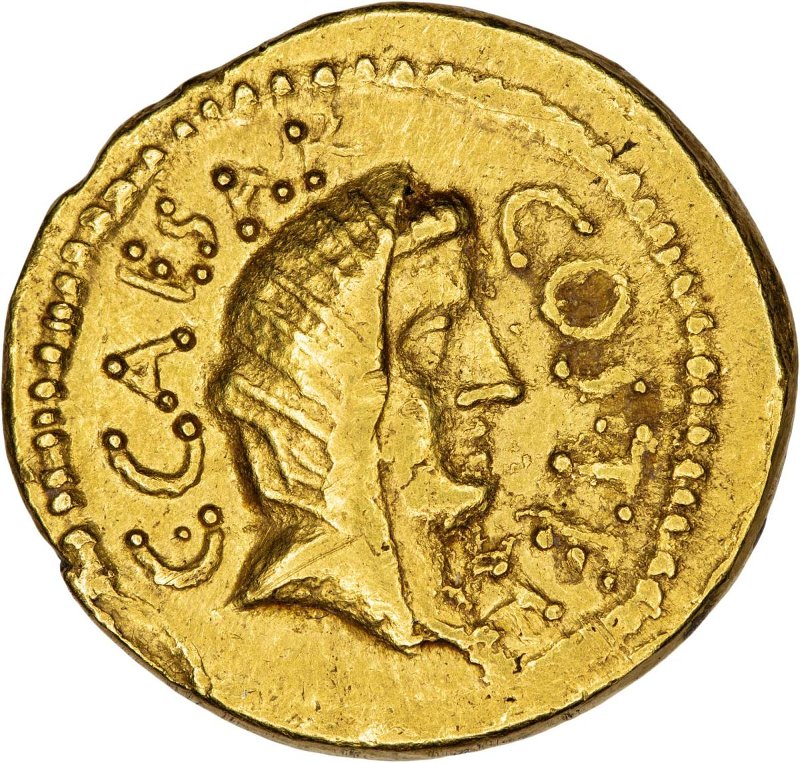 Античная монета · Julius Caesar · Aureus · I в. до н. э., аверс, Федеральное государственное бюджетное учреждение культуры "Государственный музей изобразительных искусств имени А.С. Пушкина"