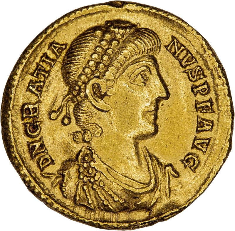 Античная монета · Gratian · Solidus · III в., аверс, Федеральное государственное бюджетное учреждение культуры "Государственный музей изобразительных искусств имени А.С. Пушкина"