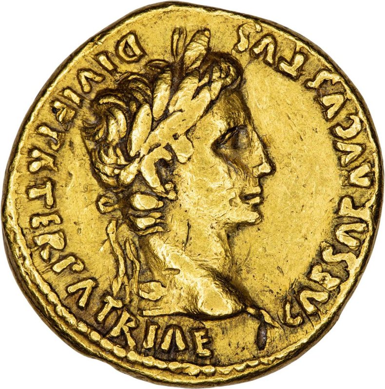 Античная монета · Augustus · Aureus · I в. до н. э., аверс, Федеральное государственное бюджетное учреждение культуры "Государственный музей изобразительных искусств имени А.С. Пушкина"