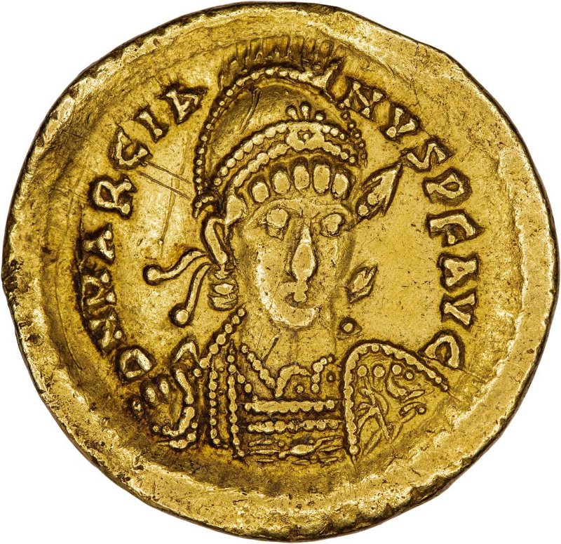 Римская империя · Marcian · Solidus · IV в., аверс, Федеральное государственное бюджетное учреждение культуры "Государственный музей изобразительных искусств имени А.С. Пушкина"