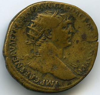 Римская империя · Trajan · Dupondius · I в., аверс, Федеральное государственное бюджетное учреждение культуры "Государственный музей изобразительных искусств имени А.С. Пушкина"