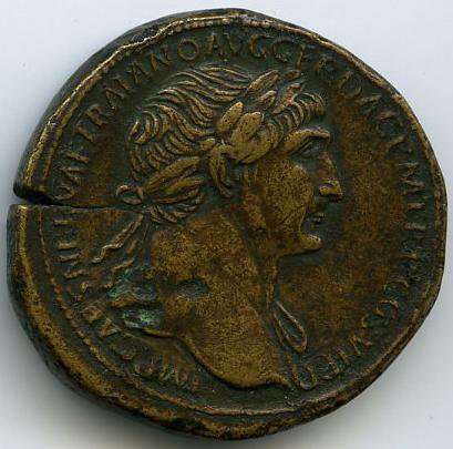 Римская империя · Trajan · Sestertius · I в., аверс, Федеральное государственное бюджетное учреждение культуры "Государственный музей изобразительных искусств имени А.С. Пушкина"