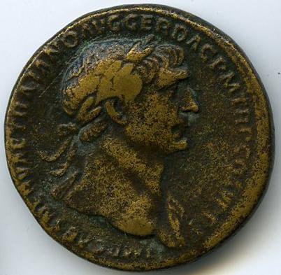 Римская империя · Trajan · Sestertius · I в., аверс, Федеральное государственное бюджетное учреждение культуры "Государственный музей изобразительных искусств имени А.С. Пушкина"