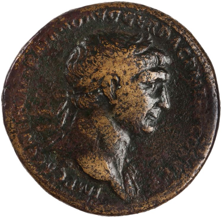 RIC II Trajan 549 (sestertius), obverse, American Numismatic Society (ans)