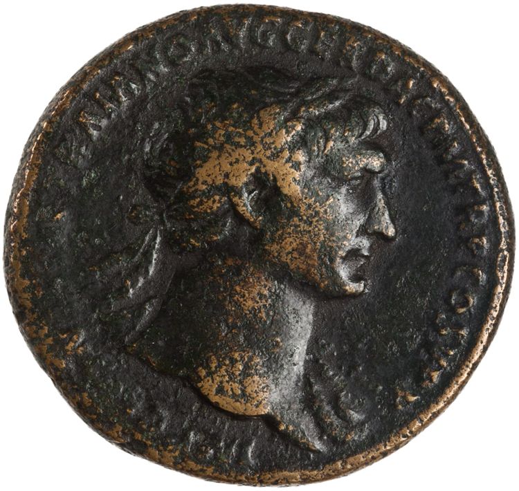 RIC II Trajan 549 (sestertius), obverse, American Numismatic Society (ans)