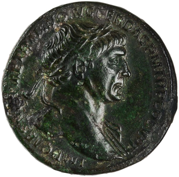 RIC II Trajan 489 (sestertius), obverse, American Numismatic Society (ans)