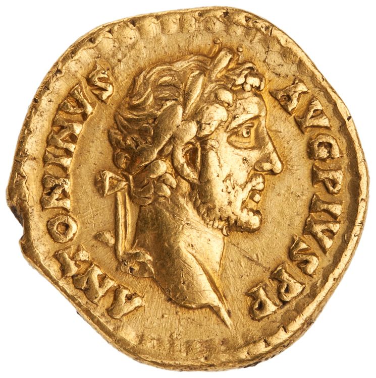 аверс RIC III Antoninus Pius 155 (quinarius aureus)