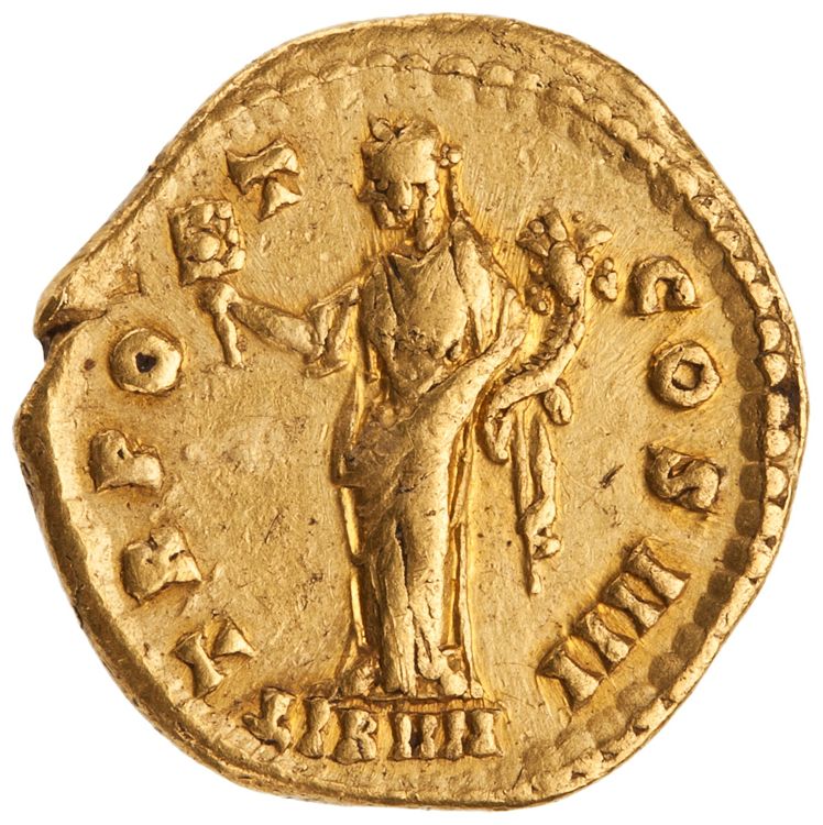 реверс RIC III Antoninus Pius 155 (quinarius aureus)