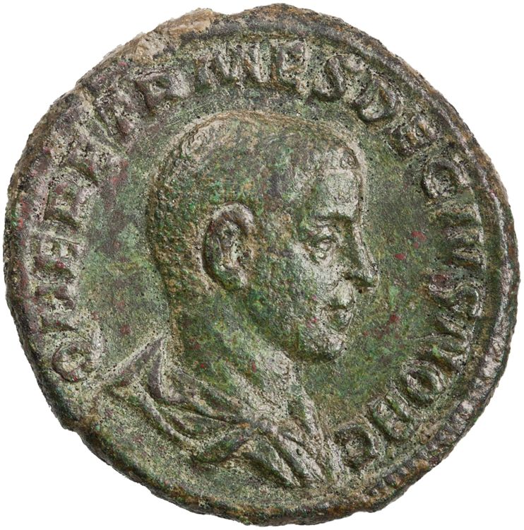 аверс RIC IV Trajan Decius 167B (dupondius)