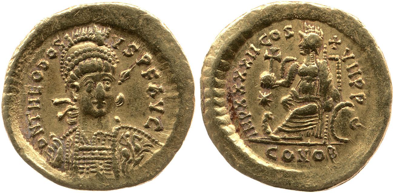 RIC X Theodosius II (East) 323, аверс, bm