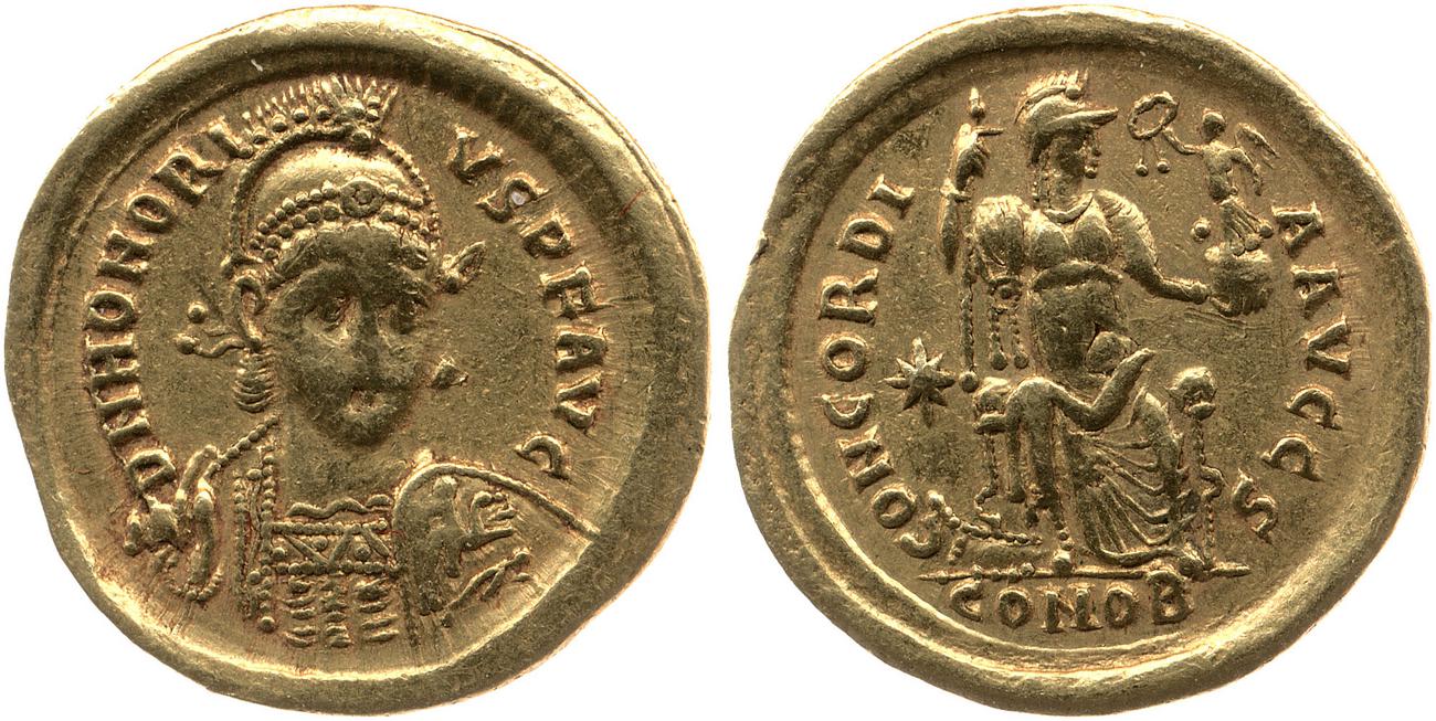 RIC X Theodosius II (East) 201, аверс, bm