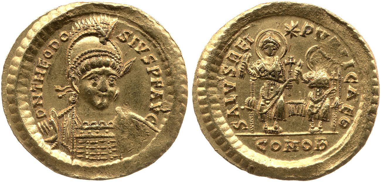 RIC X Theodosius II (East) 237, аверс, Британский музей