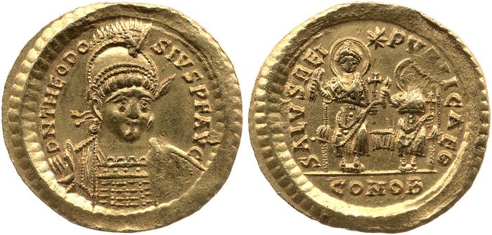 RIC X Theodosius II (East) 237, реверс, Британский музей