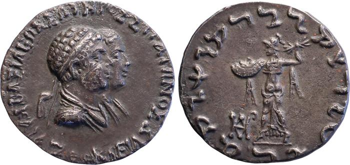 аверс Bactrian and Indo-Greek Coinage Strato I and Agathocleia 5.1