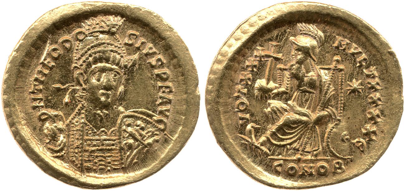RIC X Theodosius II (East) 257, аверс, bm