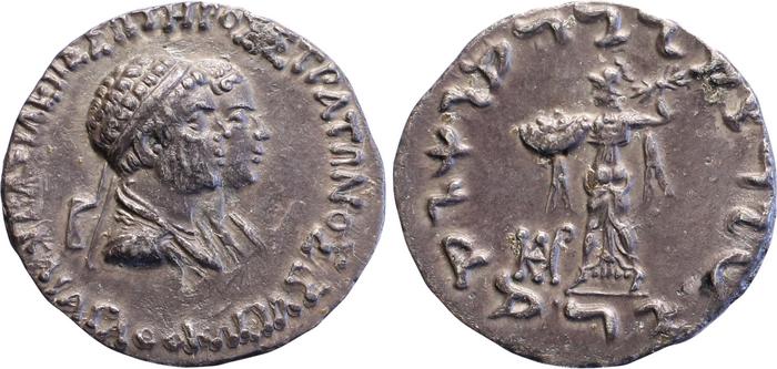 аверс Bactrian and Indo-Greek Coinage Strato I and Agathocleia 6.1