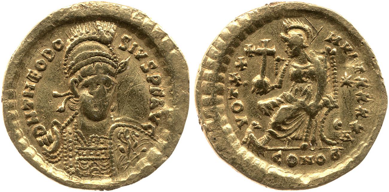 RIC X Theodosius II (East) 257, аверс, bm