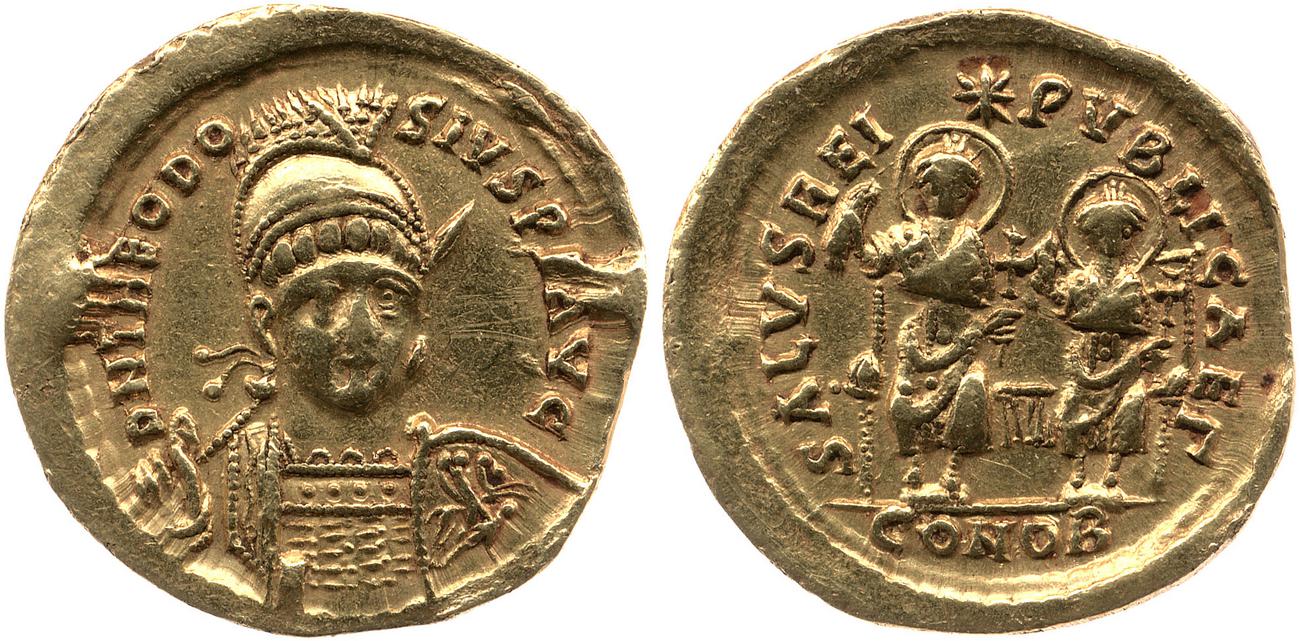 RIC X Theodosius II (East) 237, аверс, Британский музей
