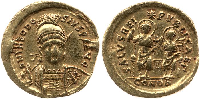 RIC X Theodosius II (East) 237, реверс, Британский музей