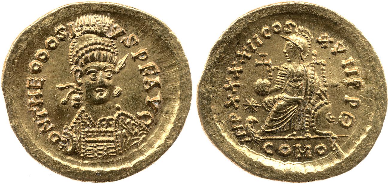 RIC X Theodosius II (East) 285, аверс, bm