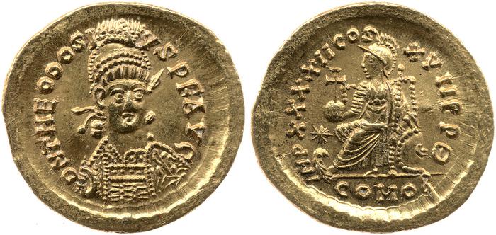 RIC X Theodosius II (East) 285, реверс, bm