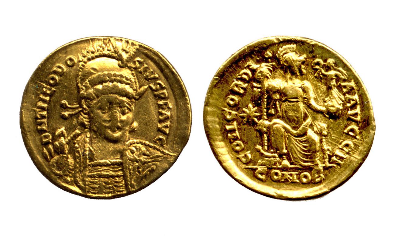 RIC X Theodosius II (East) 202, аверс, bm
