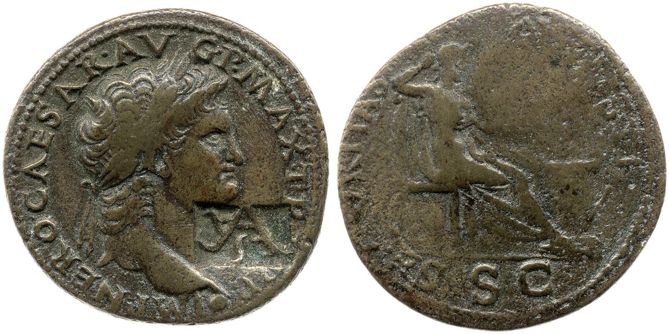 RIC I (second edition) Nero 596, аверс, bm