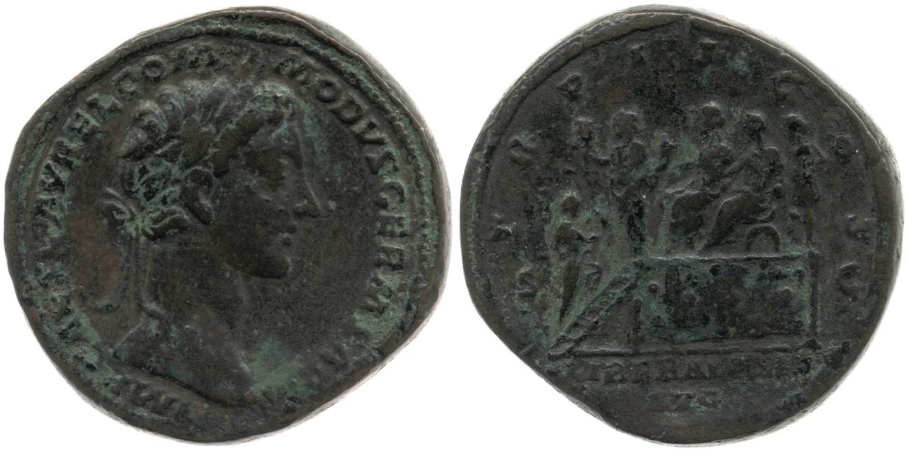 аверс RIC III Marcus Aurelius 1558