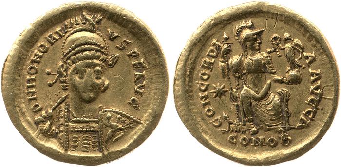 RIC X Theodosius II (East) 201, реверс, bm