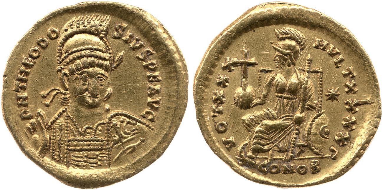RIC X Theodosius II (East) 257, аверс, bm