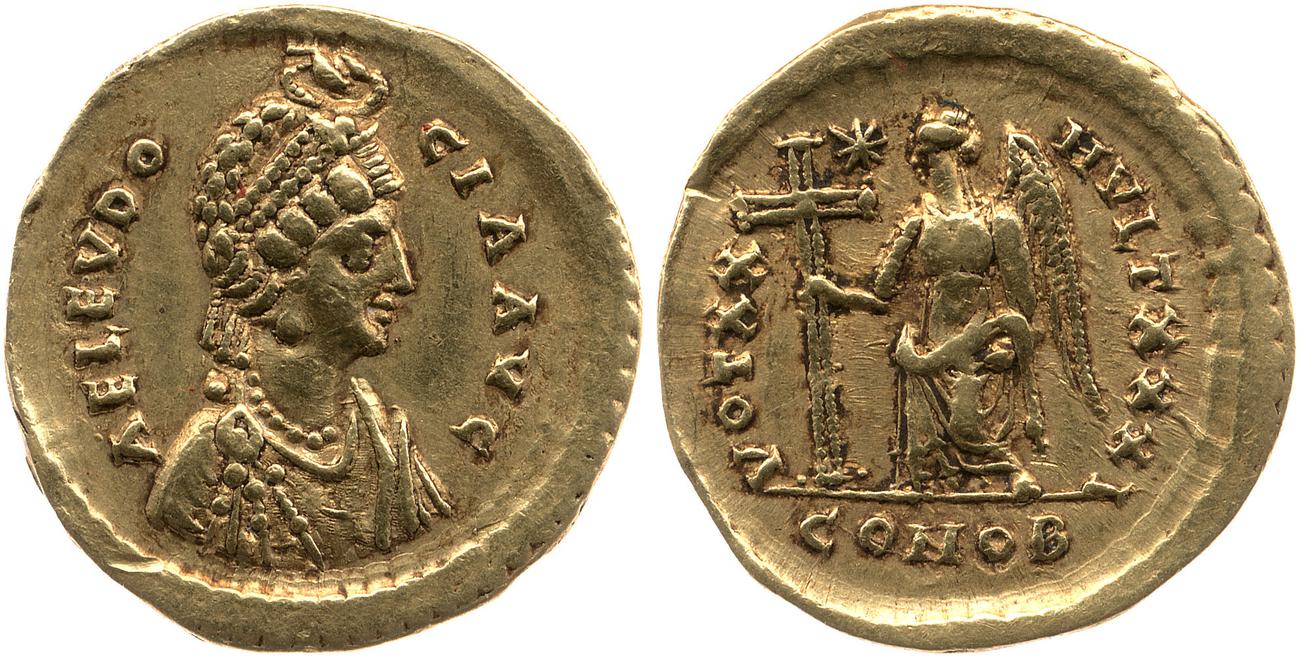RIC X Theodosius II (East) 228, аверс, Британский музей