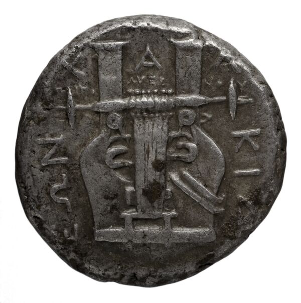 Chalcidian League Olynthus Robinson /Clement 1938 Group N-X, tetradrachms and tetrobols, реверс, BnF (IRIS)